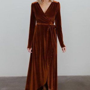 Baltic Born Jada Ribbed Velvet Wrap Dress - Copper